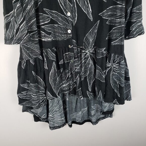 Alembika Tunic Top Black White Leaf Nylon Tiered Ruffle Hem Womens Size Small - Picture 6 of 8